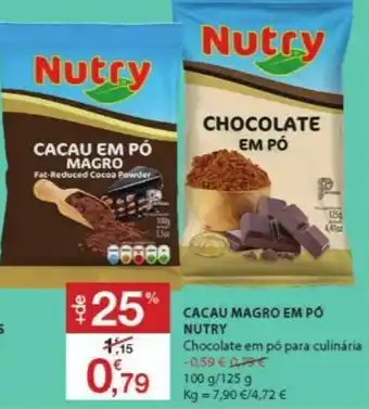 E.Leclerc Cacau Magro em Pó Nutry 100g/125g promoção