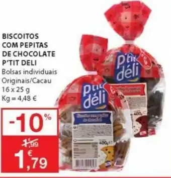 E.Leclerc Biscoitos com Pepitas de Chocolate P'Tit Deli 16 x 25g promoção