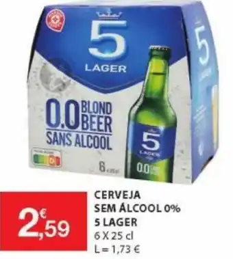 E.Leclerc Cerveja sem Álcool 0% 5 Lager 6 x 25cl promoção