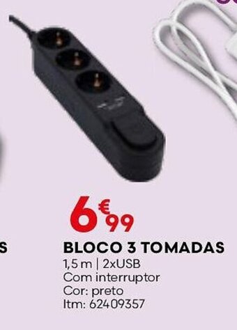 Bricomarché BLOCO 3 TOMADAS 1,5 m 2xUSB promoção