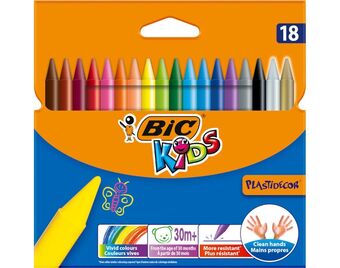 Auchan Lápis cera kids bic plastidecor 18un promoção