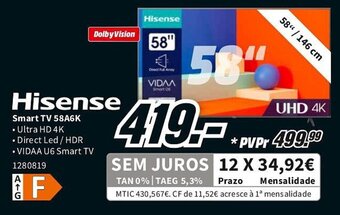 MediaMarkt Hisense Smart TV 58A6K promoção