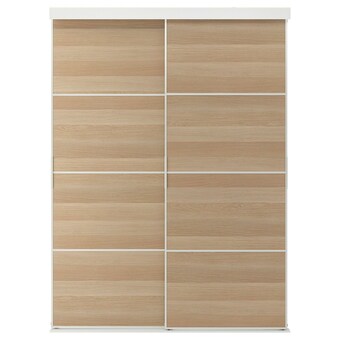 IKEA Skytta / mehamn combinação porta deslizante, branco/dupla face ef carvalho c/velatura branca, 152x205 cm promoção