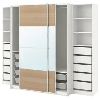 IKEA Pax / mehamn/auli roupeiro, branco dupla face/ef carvalho c/velatura branca vidro espelhado, 250x66x201 cm promoção
