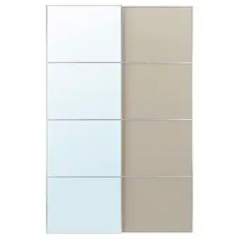 Auli / mehamn par de portas deslizantes, vidro espelhado/dupla face bege, 150x236 cm