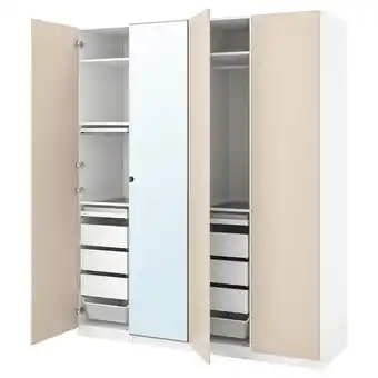 IKEA Pax / reinsvoll/vikedal combinação de roupeiro, branco/bege acinzentado vidro espelhado, 200x60x236 cm promoção
