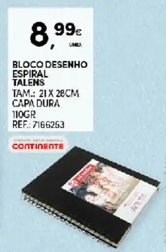 Continente Bloco Desenho Espiral Talens 21x28cm promoção