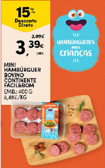 Continente Mini Hambúrguer Bovino Continente Fácil & Bom 400g promoção