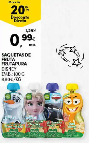 Continente Saquetas de Fruta Frutapura Disney 100g promoção