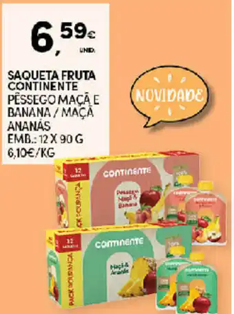 Continente Saqueta Fruta Continente 12 x 90g promoção