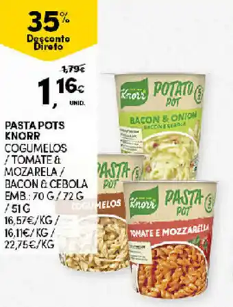 Continente Pasta Pots Knorr 70g/72g/51g promoção