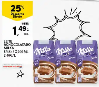 Continente Leite Achocolatado Milka 3 x 200ml promoção