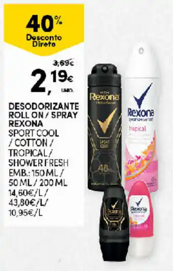 Continente Desodorizante Roll On/ Spray Rexona promoção