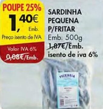 Pingo Doce SARDINHA PEQUENA P/FRITAR Emb. 500g promoção