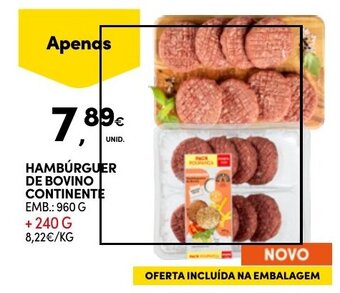 Continente HAMBÚRGUER DE BOVINO CONTINENTE EMB.: 960 G promoção