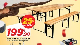 Bricomarché MESA DE PIC-NIC + 2 BANCOS Mesa: 196x80 cm | itm: 62438317 promoção