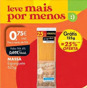 Pingo Doce MASSA Esparguete 625G promoção
