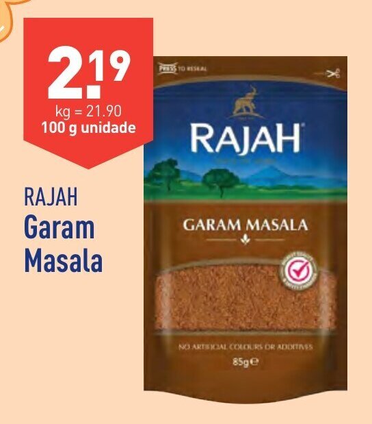 Promoção RAJAH Garam Masala kg em ALDI