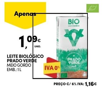 Continente LEITE BIOLÓGICO PRADO VERDE MEIO GORDO EMB.: 1L promoção