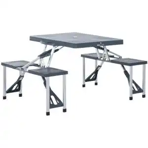 Brico Depôt Mesa plegable aluminio y plástico gris 136x84,5x66 cm promoção