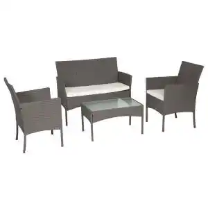 Brico Depôt Conjunto de jardín córdoba en resina trenzada gris 4 plazas, cojines beige promoção