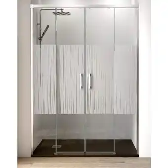 Brico Depôt Mampara de ducha frontal 2 puertas - 2 fijos corredera | serigrafía - cromo - 150 cm promoção