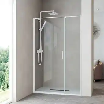 Brico Depôt Mampara de ducha frontal 1 puerta abatible 1 fijo | 80 cm | transparente | blanco promoção
