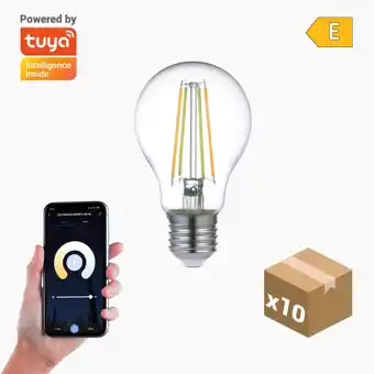 Pack 10x lâmpada filamento led inteligente smart a60 e27 cct+dim 7w 806lm wifi