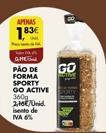 Pingo Doce PÃO DE FORMA SPORTY GO ACTIVE 360G promoção