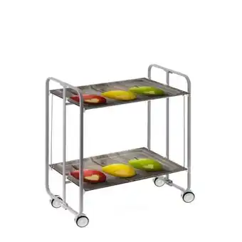 Carrinho de serviço dobrável bauhaus, armação de metal cinza, 2 bandejas