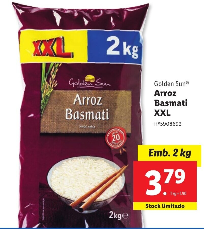 Promoção Golden Sun Arroz Basmati XXL Emb. 2 kg em Lidl