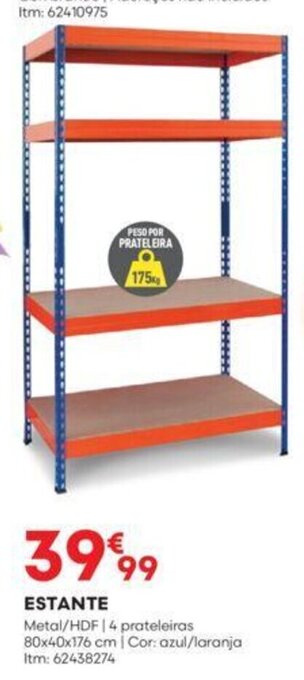 Bricomarché ESTANTE Metal/HDF | 4 prateleiras 80x40x176 cm promoção