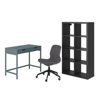 IKEA Alex/långfjäll / kallax combinação secretária e arrumação, e cadeira giratória turquesa acinzentado/preto promoção