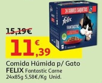 Auchan Comida Húmida p/ Gato FELIX Fantastic Carne 24x85g promoção