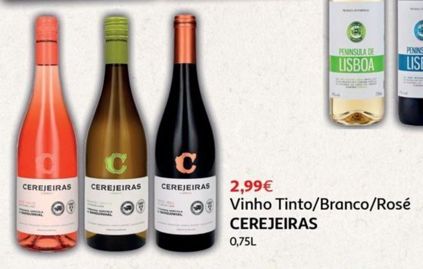 Auchan Vinho Tinto/Branco/Rosé CEREJEIRAS 0.75L promoção