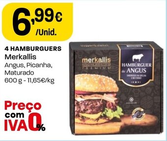 Intermarché 4 HAMBURGUERS Merkallis Angus, Picanha, Maturado 600 g promoção