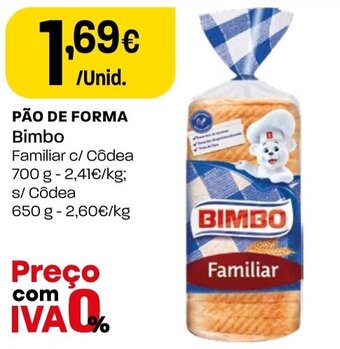 Intermarché PÃO DE FORMA Bimbo Familiar c/ Côdea 700 g promoção