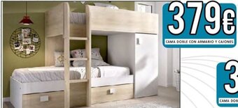CAMA DOBLE CON ARMARIO Y CAJONES
