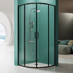 Brico Depôt Mampara de ducha prisma semicircular negro 90x90 cm (radio 50) promoção