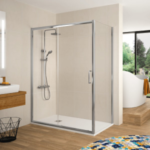 Brico Depôt Frontal de ducha fijo + puerta corredera bella 140 cm sin lateral promoção