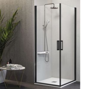Brico Depôt Angular de ducha 2 puertas abatibles nardi perfil negro mate 80 x 70 cm promoção