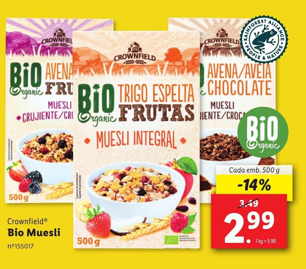 Promoção Crownfield Bio Muesli nº155017 em Lidl