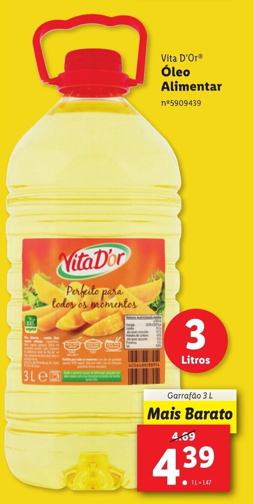 Promoção Vita D'Or Óleo Alimentar Garrafão 3 L em Lidl