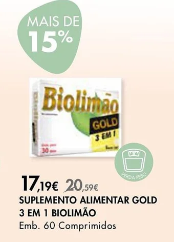 Pingo Doce SUPLEMENTO ALIMENTAR GOLD 3 EM 1 BIOLIMÃO Emb. 60 Comprimidos promoção