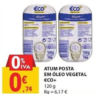 E.Leclerc ATUM POSTA EM ÓLEO VEGETAL €CO+ 120G promoção
