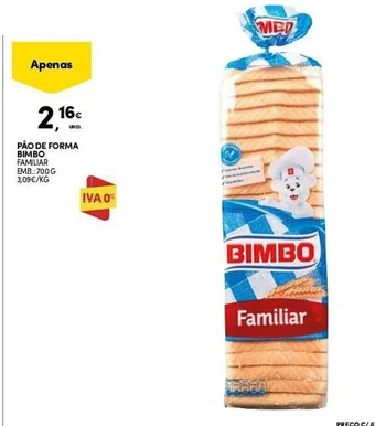 Continente PÃO DE FORMA BIMBO FAMILIAR EMB.:700G promoção