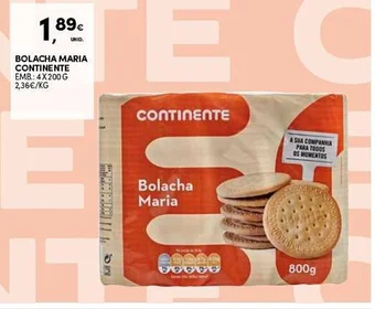 Continente BOLACHA MARIA CONTINENTE EMB.: 4X200G promoção