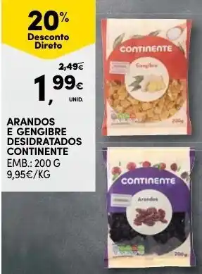 Continente Arandos E Gengibre Desidratados Continente 200g promoção
