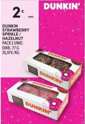 Continente Dunkin Strawberry Sprikle/ Hazelnut Pack 2 Unid 77g promoção