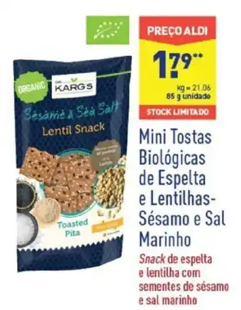 ALDI Mini Tostas Biológicas de Espelta e Lentilhas-Sésamo e Sal Marinho 85g promoção